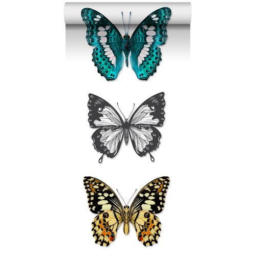 Estahome Xxl Behang Vlinders Turquoise, Zwart En Wit - 50 X 900 Cm - 158507