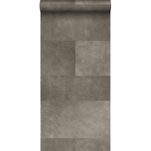 Origin Wallcoverings Xxl Behang Tegelmotief Met Leer Look Warm Grijs - 50 X 837 Cm