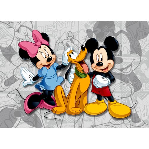 Disney Poster Minnie & Mickey Mouse Grijs, Roze En Rood - 160 X 110 Cm - 600645