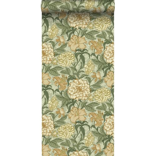 Estahome Behang Vintage Bloemen Groen En Okergeel - 0,53 X 10,05 M - 139379