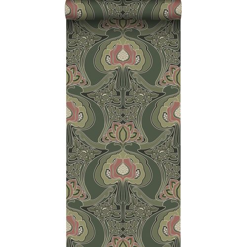 Estahome Behang Vintage Bloemen In Art Nouveau Stijl Donkergroen - 0.53 X 10.05 M