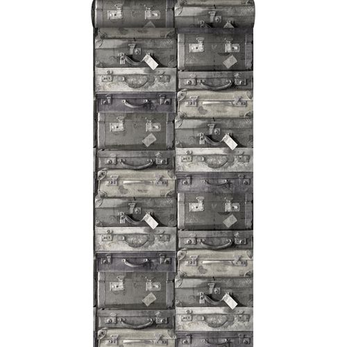 Estahome Behang Vintage Koffers Zwart En Grijs - 53 Cm X 10,05 M - 138216