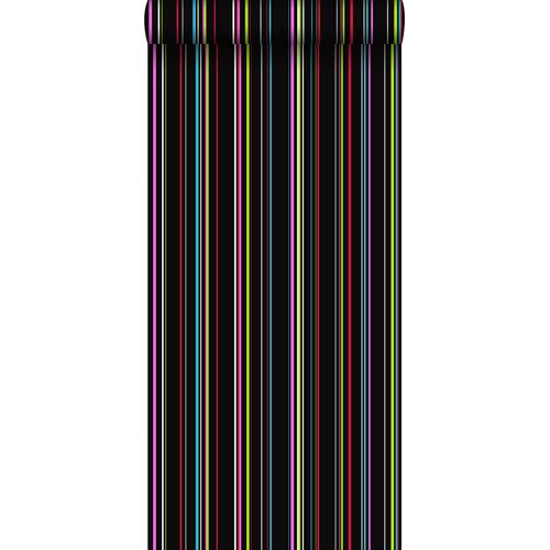 Estahome Behang Strepen Multicolor Op Zwart - 53 Cm X 10,05 M - 136802