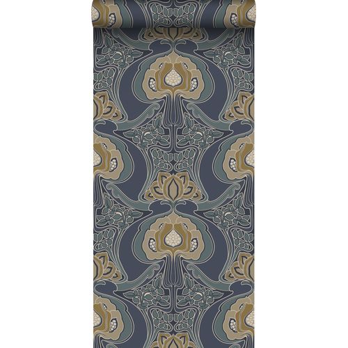 Estahome Behang Vintage Bloemen In Art Nouveau Stijl Vergrijsd Blauw - 0.53 X 10.05 M