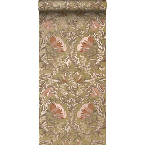 Estahome Behang Vintage Bloemen In Art Nouveau Stijl Goud En Terracotta Roze